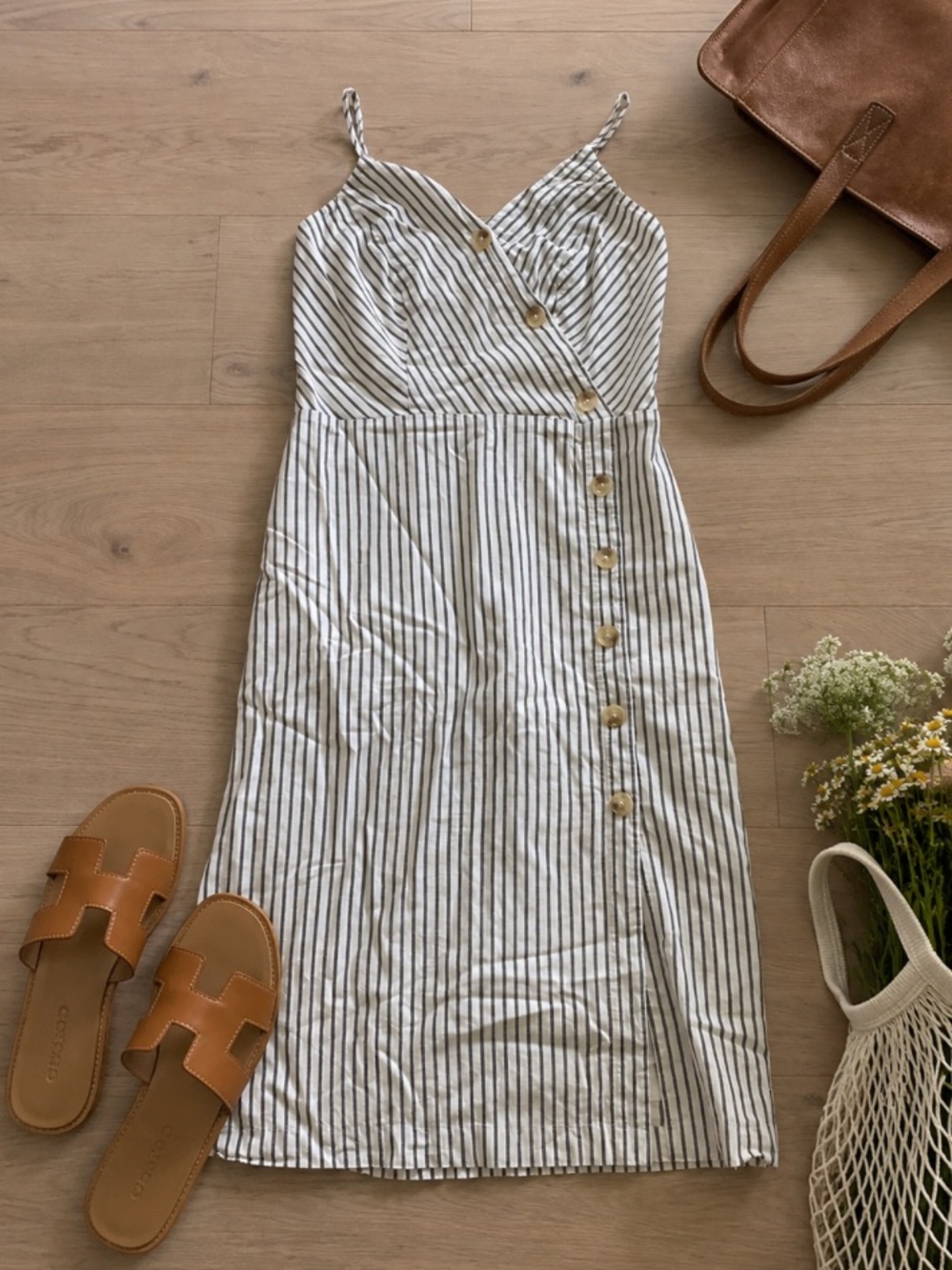 Cotton On White Navy Striped Midi Button-Front Dress Americana USA Heritage XS